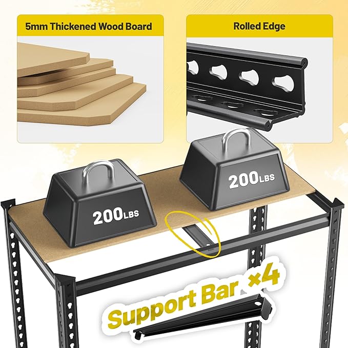 48" H Storage Shelves 31.5" W Garage Shelving Adjustable 1600LBS Metal Shelving Heavy Duty 4 Tier Garage Shelves for Pantry Kitchen Closet Basement Warehouse