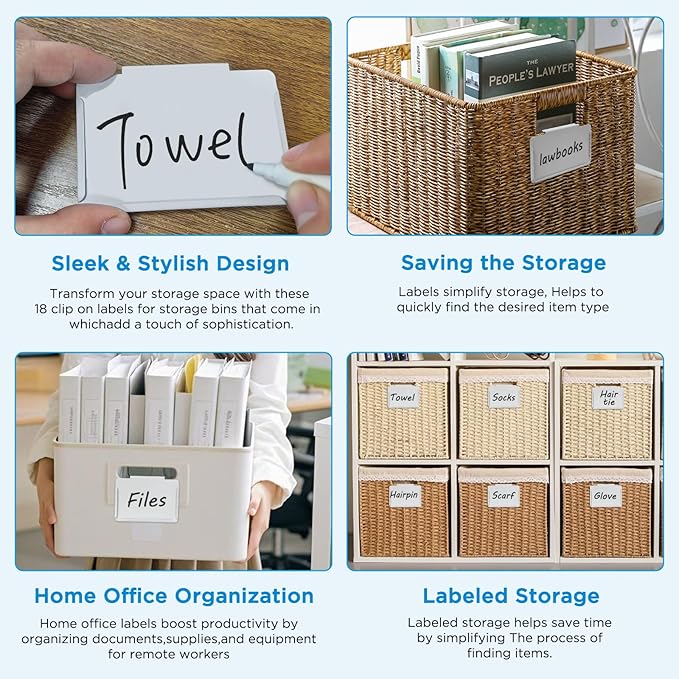 Metal Pantry Baskets Labels Clip On for Storage Bins | Edge Fold-Cream (Edge Fold-White, 18 Metal Label Clip)