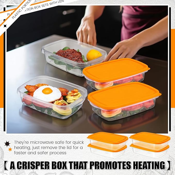 18 Pcs 33 Oz/ 4 Cups Plastic Food Storage Containers with Lids Portion Box Sets with Cover Stackable Plastic Containers with Lids Microwave Freezer Dishwasher Safe (Orange)