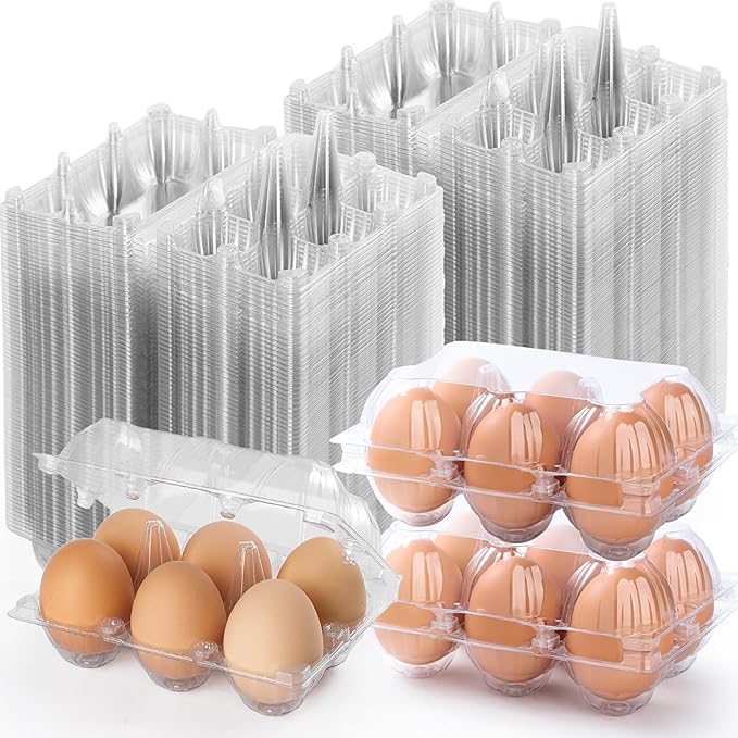 180 Pack Egg Cartons 6 Count, Clear Plastic Egg Cartons Cheap Bulk for Chicken Eggs, Reusable Egg Holder Container for Family, Chicken Farm and Markets, Medium