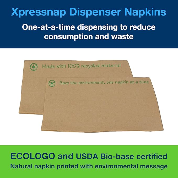 Tork Xpressnap Natural Environmental Print Dispenser Napkin N4, Recycled 1-ply, 8.5" x 13", 12 x 500 napkins, 908EX