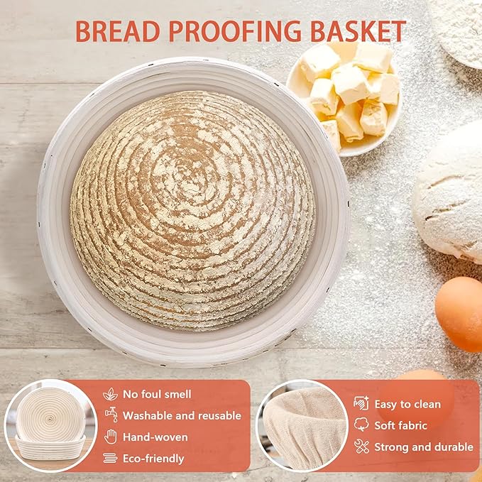PeacePeo Sourdough Bread Baking Supplies, Sourdough Starter Kit for Bread Making Includes 10" Round & Oval Banneton Bread Proofing Basket with Liners Sourdough Kit for Making Baking Fermentation