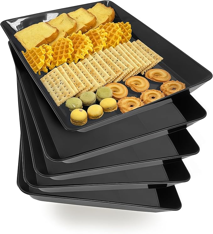 AMGBZT Serving Tray Platter, 5 Pcs Food Tray for Veggie Fruit Snack Dessert Cookie Cheese, Food Trays for Party Supplies Display, Plastic Platters for Serving Food, Large Trays, BPA Free