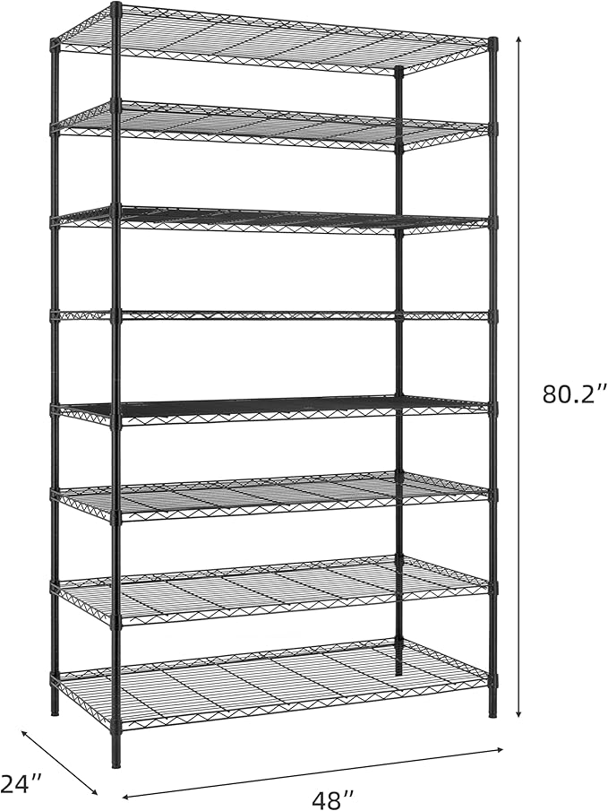 Finnhomy 4000LBS 8-Tier Wire Shelving Unit Adjustable Steel Wire Rack, 24x48x80.2 Inches 8 Shelves Metal Rack, Pantry Shelves for Storage, Metal Garage Shelving with 1" Pole, NSF Certified, Black