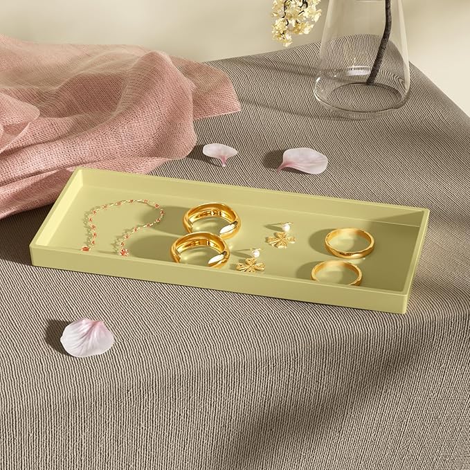Mriluvy Vanity and Bathroom Tray, 11.8" ABS Countertop Organizer,Waterproof Vanity Tray for Toilet Tank,Perfume,Soap,Keys,Bathroom Accessories,Kitchen and Bath Trays,Non Slip Small Trays,Gold