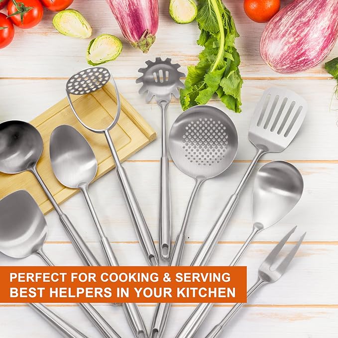 Stainless Steel Kitchen Utensils Set 18 10 Stainless Steel Cooking Utensils Set - 12 PCS Large Metal Cooking Utensil Tools Set