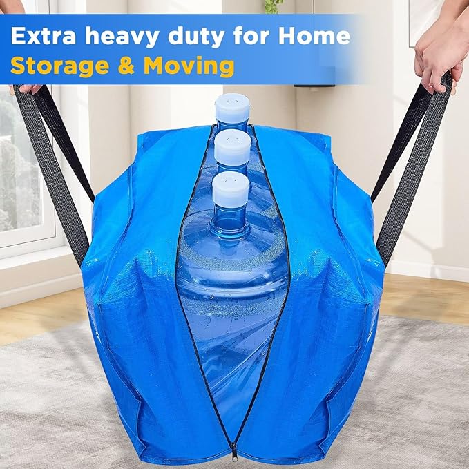 Extra Large Moving Bags Heavy Duty Storage Bags with Zipper Handles, BETU 8 Pack Clothes Storage Totes Bins Packing Moving Boxes, Moving Supplies for College Dorm Essentials, Space Saving, Blue