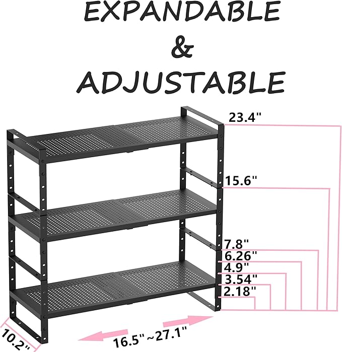 Multi-Functional Metal Shoe Rack, Space-Saving, Perfect for Entryway, Closet, Bathroom, etc. - Sturdy and Durable, High Weight Capacity（3PACKS/Black/Large
