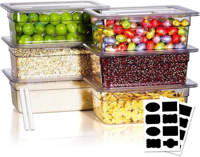RVGMBO 1/3 Size 2.5 Inch Commercial Food Pan with Lids-[NSF Certified][Hot&Cold Resistant] 6PCS Clear Restaurant Food Storage Containers with Lids, Topping Salad Bar Container (BPA-Free)