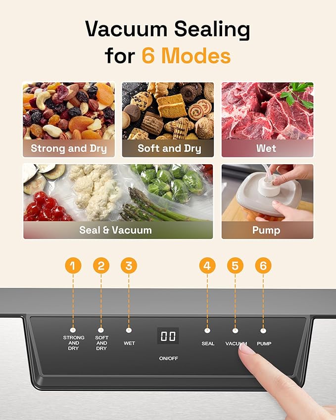 HBN Vacuum Sealer Machine Commercial Automatic Food Vacuum Sealer Built-in Cutter & Bag Storage Countertop Vacuum Sealer with Automatic Hands-Free Lid SUS Stainless Steel 1 Bag Roll & 20 Bags