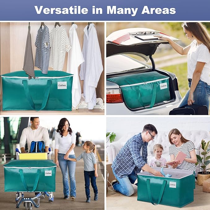StorageRight Moving Bags-Heavy Duty Moving Boxes, Storage Totes with Zipper, Reinforced Handles and Tag Pocket-Collapsible Moving Supplies for moving, Storage and Travel 93L(Green-6 Pack)