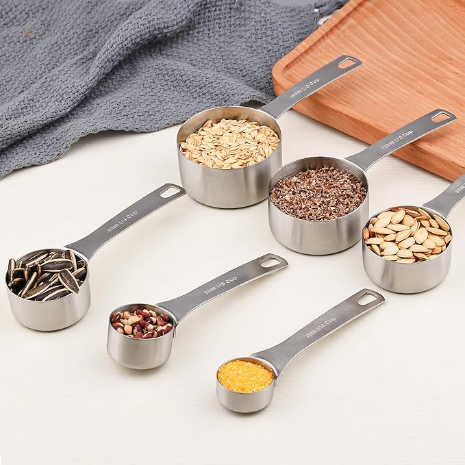 Zoyizi Measuring Cups Set, 18/8 (304) Stainless Steel Measuring Cups Set 9, Metal 8 Measuring Cups with 1 Magnetic Conversion Chart, Metric Measuring Cups with 1/8 & 3/4 Cup for Baking & Kitchen
