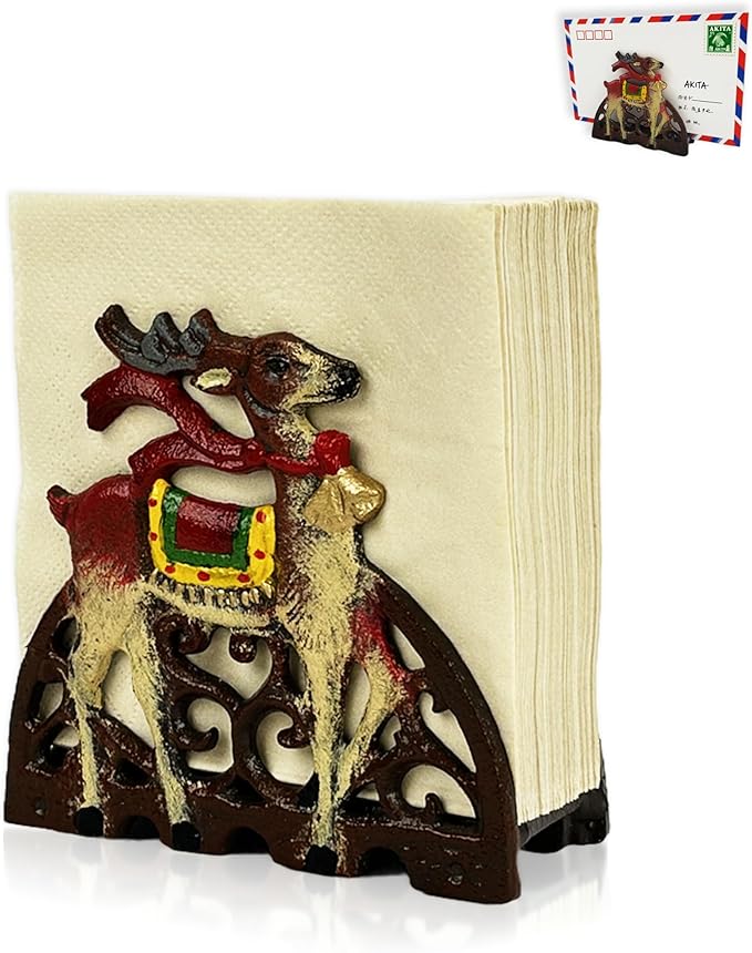 Linton Arts Cast Iron Napkin Holder for Table, Decorative Cocktail Napkin Holder with Deer Design, Heavy Duty Kitchen Napkin Holder for Paper Napkins, Kitchen Island & Dining Table Decor