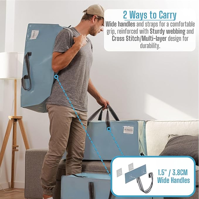 VENO 2 Pack Heavy Duty Moving Bags with Backpack Straps, Zippers & Handles, Extra Large Packing Bags for College Dorm Essentials, Moving Supplies Alternative to Cardboard Moving Boxes