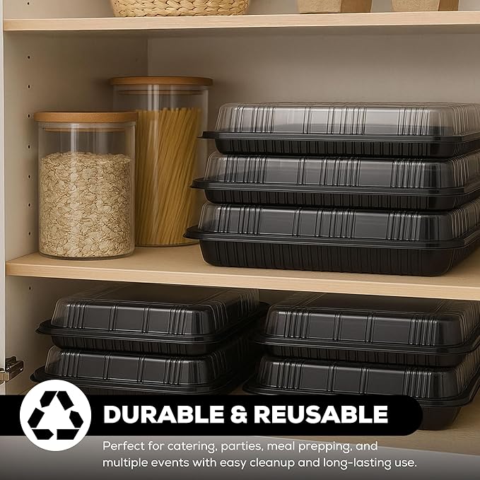 10 Pack Catering Trays with Lids – 17" Serving Tray with Lid, Heavy Duty Recyclable Plastic Party Platters for Catering, Buffet, Picnics & Events – Food Tray with Clear Lid (17.72 x 12.20 x 2.95 inch)