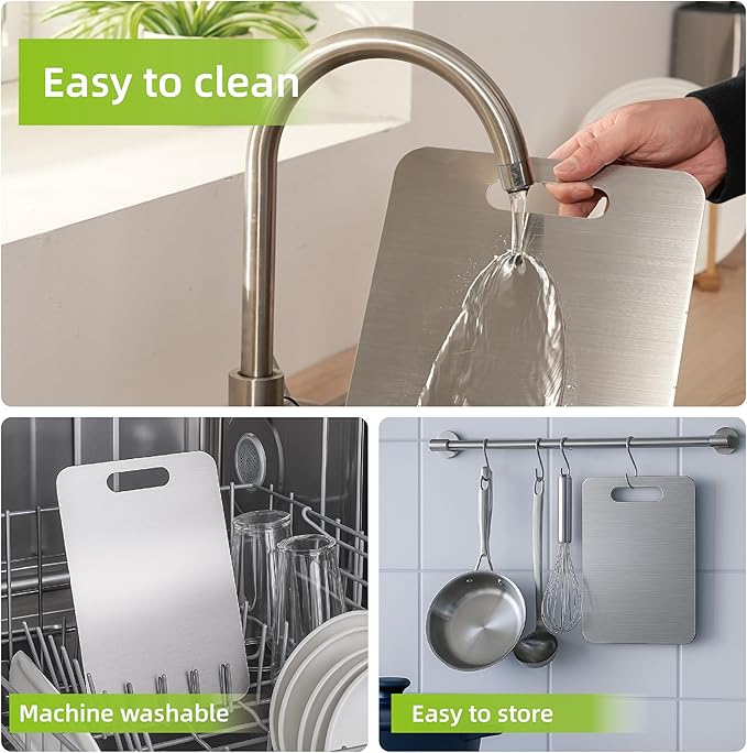 3 PCS Stainless Steel Cutting Boards for Kitchen, 304 Metal Chopping Boards for Meat, Fruits & Break, Non Toxic, Dishwasher Safe, (15.3"x11", 13.4"x9", 11.8"x8")