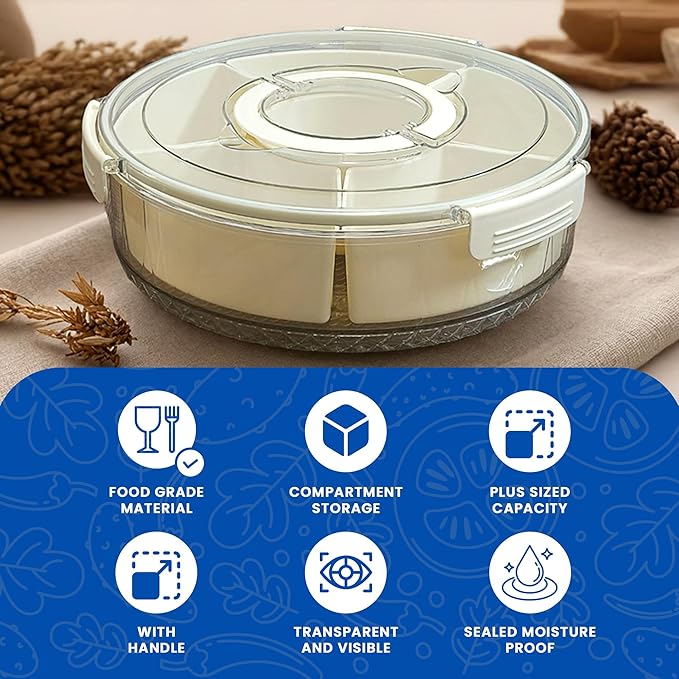 Rotating Snack Box Container for Parties, Veggie Tray with Lid, Divided Serving Tray for Fruit, Large Rotating Tray with Lid for Kids and Fridge Storage (10" Rotating snackle Box)