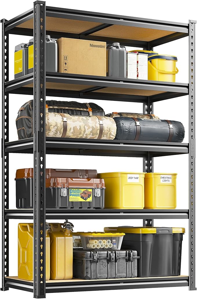 63" H Garage Shelving 31.5" W Storage Shelves Adjustable 2000LBS Metal Shelving Heavy Duty 5 Tier Garage Shelves for Pantry Kitchen Basement Warehouse