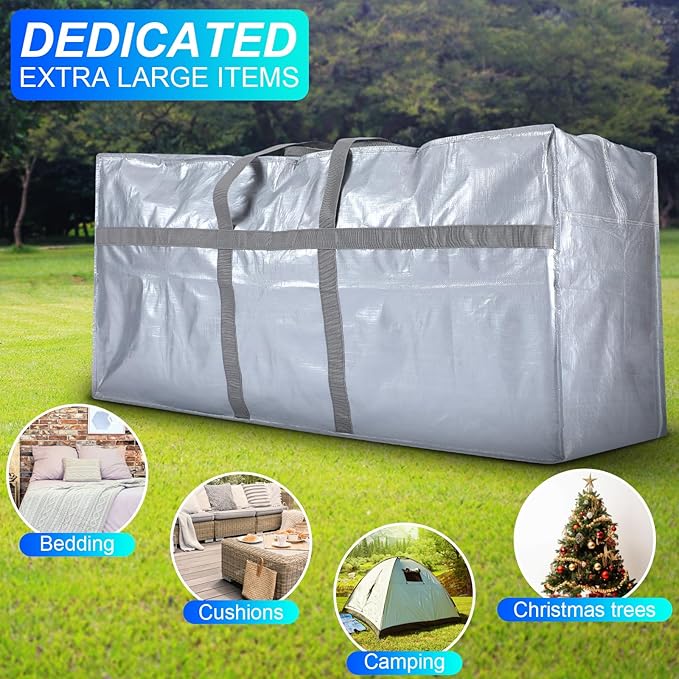 Windyun 4 Pack 57 Gallon Extra Large Moving Bags XXL Heavy Duty Storage Bag with Strong Zipper Handle Jumbo Big Tote Box Foldable for College Dorm Travel Clothes Duffle Blanket Pillow(Silver)