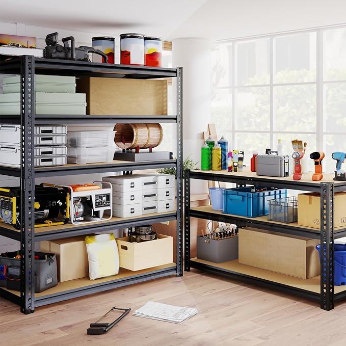 Garage Shelving Unit,40''W Black Storage Shelf,5 Tier Storage Racks and Shelving, Shelves Units Free Standing, Heavy Duty Metal Adjustable Shelves for Kitchen/Tool/Office (20''Dx40''Wx72''H)