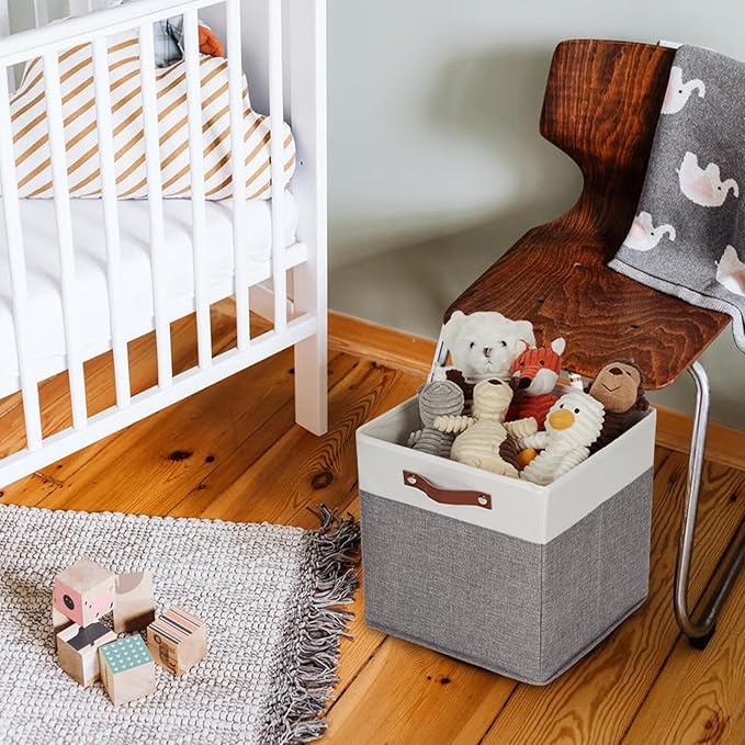 HNZIGE 13x13 Foldable Storage Bins Set of 4 Storage Cubes Fabric Storage Baskets for Shelves with Handles Organizer for Toy Nursery Closet Bedroom