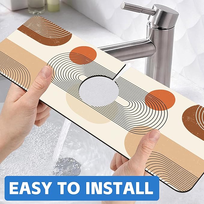 Abstract Minimalistic Geometric Sink Faucet Absorbing Mat Sink Splash Guard Faucet Mat Draining Mat Fast Drying Sink Protectors for Kitchen and Bathroom 5.5"×15"