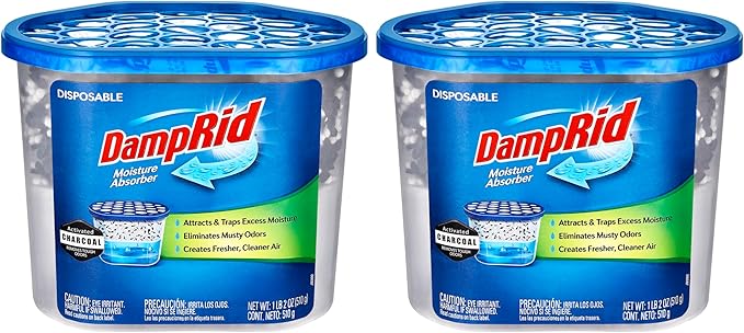 Damp Rid Moisture Absorber & Odor Remover with Activated Charcoal - Fragrance Free - 18 oz. (Pack of 2) Disposable, Lasts Up To 60 Days, No Electricity Required - Ilios Packaging.