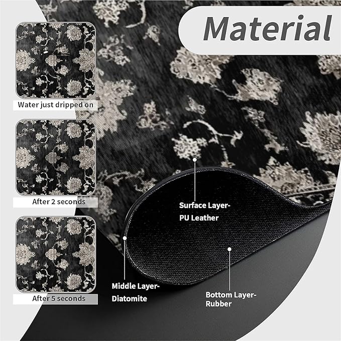 Kitchen Sink Splash Guard，Beige floral Faucet Mat Sink Gadgets-Super Absorbent Fast Drying Mat Drip Catcher for Kitchen, Bathroom,Sink Mat, Dish Drying Mat, Bathroom(15" X 5.5" )