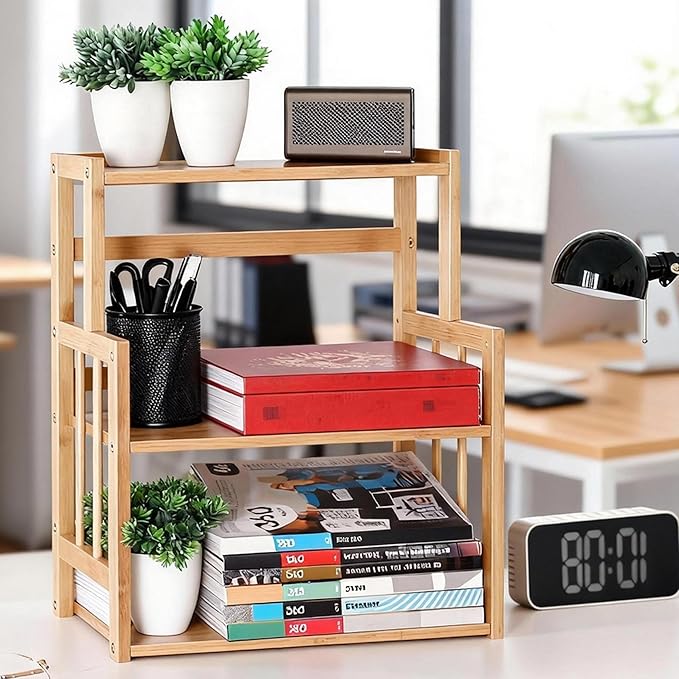 HYNAWIN Bamboo Spice Rack 3-Tier Kitchen Countertop Organizer, Adjustable Shelf Pantry Storage Stand for Herbs, Jars, and Bottles