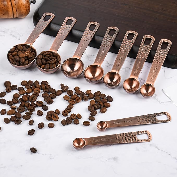 SUNMVEHOT Copper Measuring Cups and Spoons Set 20 for Kitchen & Baking, Metric & US Stainless Steel Measuring Cups and Spoons with Leveler for Dry & Liquid, 8 Copper Plated Measure Cup & 9 Spoon