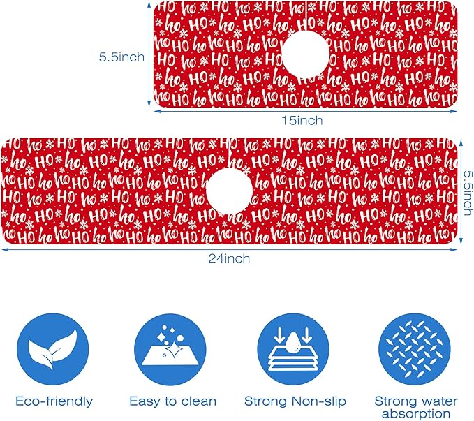 Christmas Hohoho Kitchen Sink Splash Guard Mat Santa Claus Laugh Sink Splash Guard Faucet Mat Draining Mat Fast Drying Sink Protectors for Kitchen and Bathroom 5.5"×15"