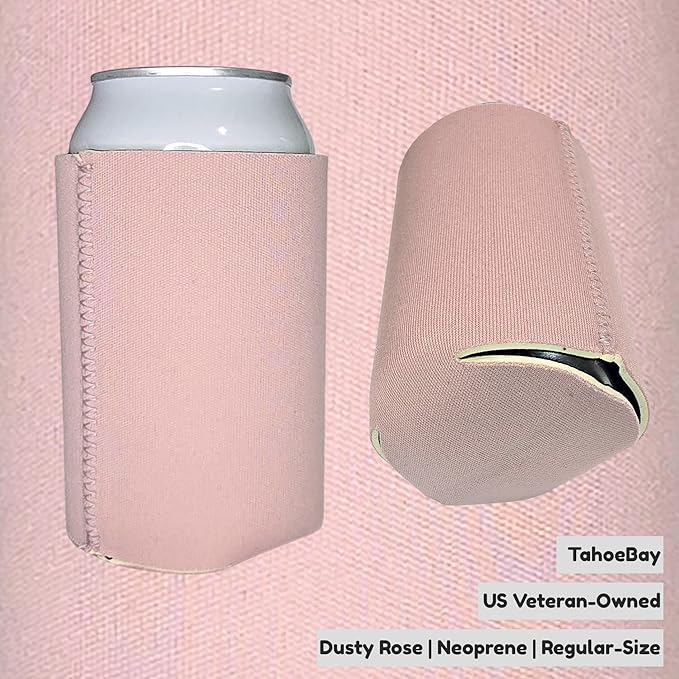 TahoeBay Neoprene Can Cooler Sleeves (50-Pack) Bulk Blank Sublimation Blanks for Vinyl Regular Size Plain Beer Coolers for Soda Cans & Bottles Black, White, Solid Color Set (Dusty Rose)