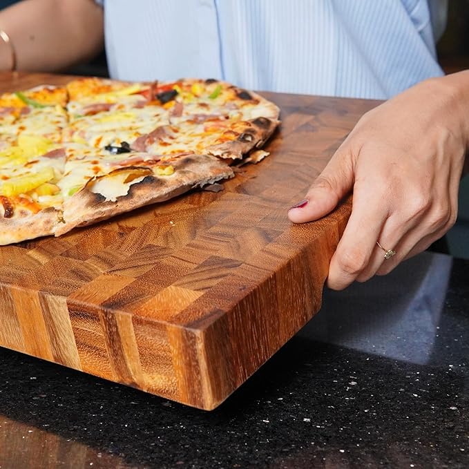 SHUMARU Tropical Walnut End-Grain Wood Cutting Board – 20X13X1.6" Butcher Block | Handmade in Bali - Silky-Smooth, Knife‑Friendly, Ergonomic Grips & Non‑Slip Feet