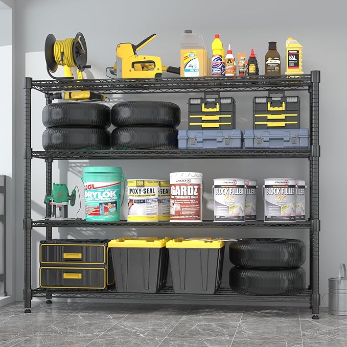 Homdox Heavy Duty Metal Shelves for Storage, 4 Tier Storage Racks and Shelving, Commercial Adjustable Wire Shelving Unit on Wheels, Garage Rack Pantry Shelves Kitchen Shelving, 18"x60"x72", Black