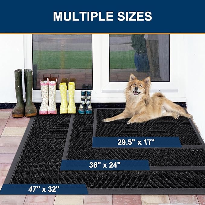 Smiry Front Door Mat Outside Entrance, Heavy Duty Sturdy Natural Rubber Doormat, Trap Dirt and Moisture, Easy Clean Low Profile Mats for Indoor Outdoor Entry, Irregular Triangle (71x34, Black)