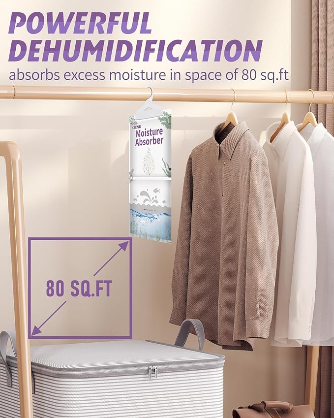 Moisture Absorbers 8 Packs - 9.8 oz Dehumidifier Bags, Portable Moisture Hanging Bags for Closet, Bathroom and Kitchen, Fragrance Free, 11.8'' x 6.3''