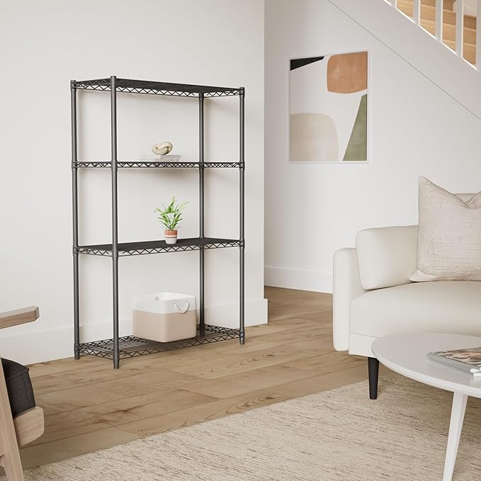 Internet's Best 4-Tier Wire Shelving | Flat Black | Heavy Duty Shelf | Wide Adjustable Rack Unit | Kitchen Storage
