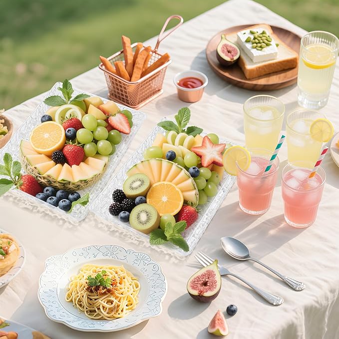 GLITCHCORE Acrylic Tray Serving 4-Pack 13.7 * 10" Platter for Party Trays for Serving Food,Fruit Plastic Serving Trays,Suitable for Home Kitchen and Outdoor Dessert, Cake, and Cookie Plating.