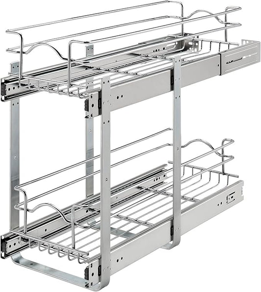 Rev-A-Shelf 2-Tier Kitchen Cabinet Pullout Shelf and Drawer Organizer Slide Out Pantry Storage Basket in Multiple Sizes, 9 x 22 In, 5WB2-0922CR-1