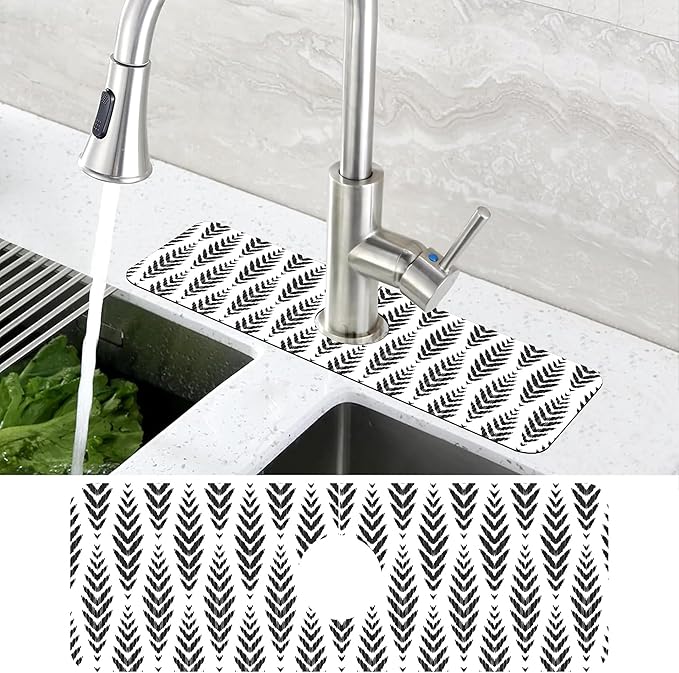 Bohemian Ethnic Herringbone Dish Drying Mat for Kitchen Sink Splash Guard Behind Faucet Sink Mat Absorbent Fast Drying Faucet Draining Mat for Bathroom Kitchen 5.5"×15"