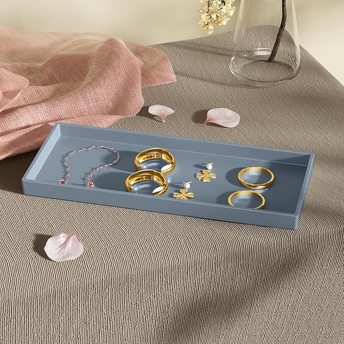 Mriluvy Vanity and Bathroom Tray, 11.8" ABS Countertop Organizer,Waterproof Vanity Tray for Toilet Tank,Perfume,Soap,Keys,Bathroom Accessories,Kitchen and Bath Trays,Non Slip Small Trays,Gray,2 Pack