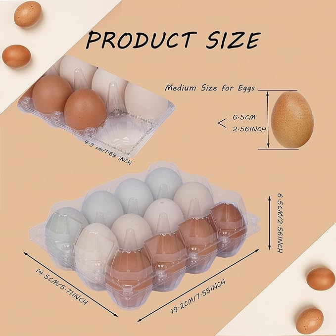 70 Pack Plastic Egg Carton Reusable Clear Egg Cartons for Chicken Eggs, Hold 12 Eggs Each
