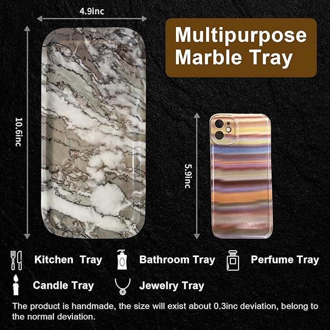 SWRONP Marble Tray for Kitchen Counter,Stone Tray for Bathroom Countertop,Coffee Table,Vanity Decor Trays,Small Dresser Storage for Perfumes,Candles,Jewelry(Violet)