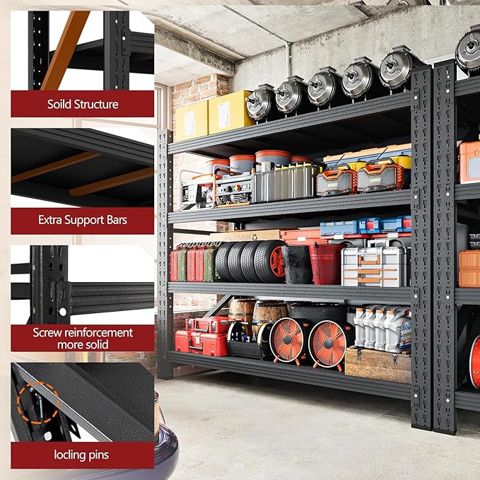 3000LBS Storage Shelves, 48" W Garage Shelving Heavy Duty Metal Adjustable Garage Shelves, Shelving Units Industrial Shelving for Warehouse, 48" W x 23.7" D x 70" H, Black