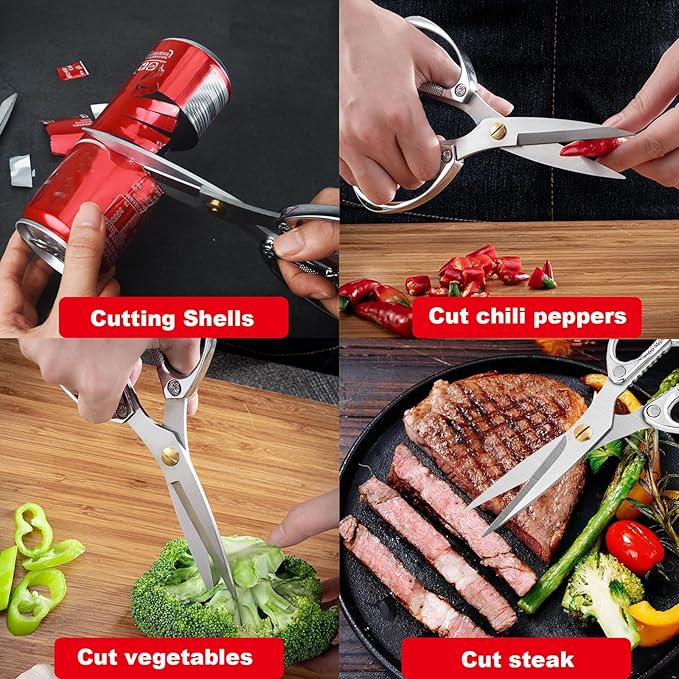 Kitchen scissors 2 Pack,Poultry Shears Heavy Duty Professional Stainless Steel Kitchen Shears,Utility Scissors Food Scissors for Turkey, Meat,Bone,Fish,Chicken,Vegetables,Herbs,BBQ