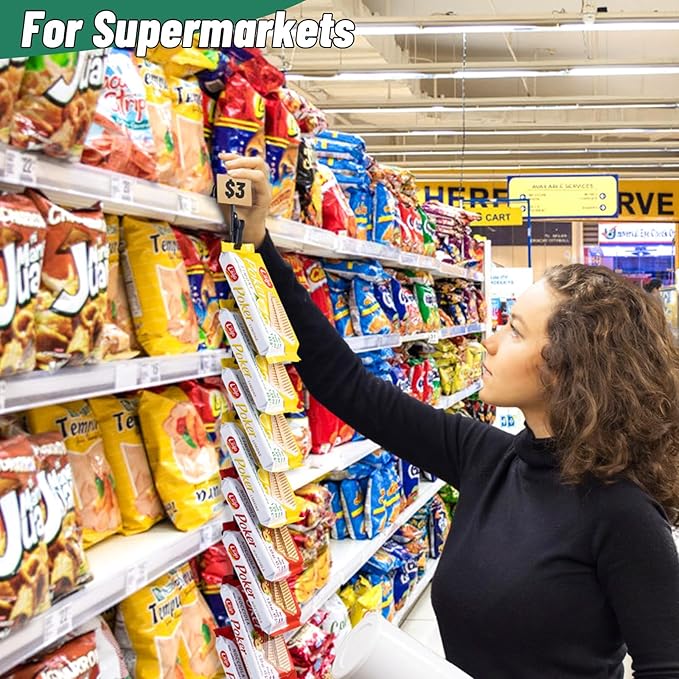 12Pcs Merchandising Hanging Strips with Hooks, 31 Inch Chip Rack with Label Header and 144 Clips, Potato Chip Bag Holder for Party, Concession, Snack & Store Retail Display, Black