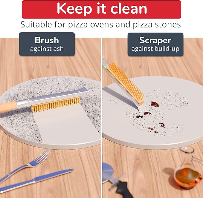 Senwosa Pizza Oven & Stone Brush with Scraper, Turning Fork & Bubble Popper Bundle - Essential Accessories & Tools for Any Pizza Oven