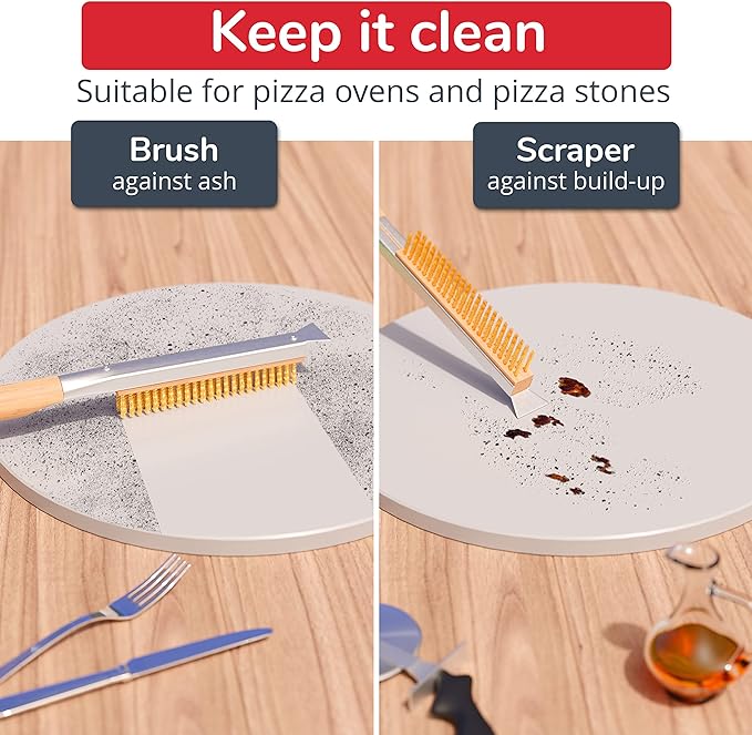 Senwosa Pizza Oven Accessories Set - 3 Piece Pizza Making Kit with Pizza Peel, Pizza Oven & Stone Brush with Scraper, Turning Fork & Bubble Popper - Tools for Indoor Outdoor Brick Wood Gas Ovens