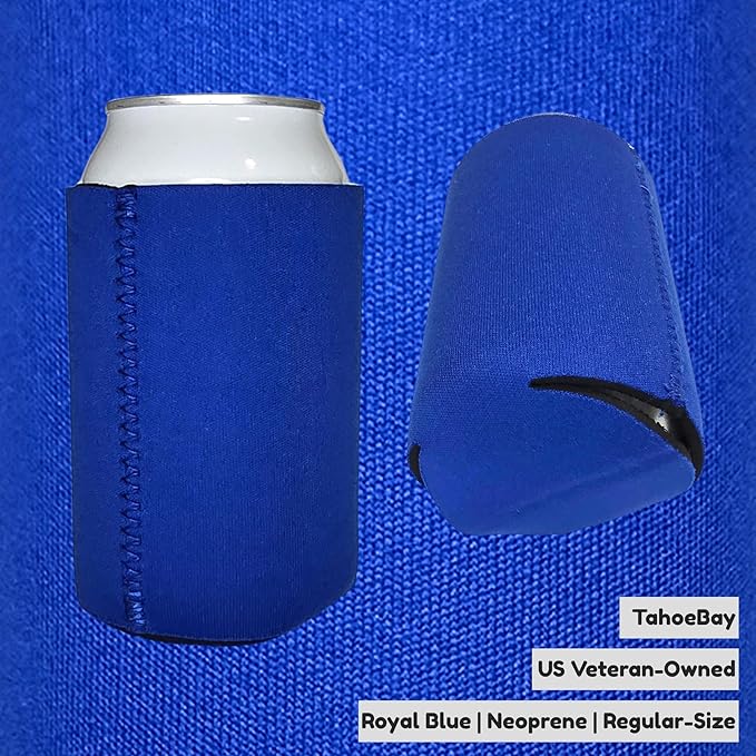 TahoeBay Neoprene Can Cooler Sleeves (50-Pack) Bulk Blank Sublimation Blanks for Vinyl Regular Size Plain Beer Coolers for Soda Cans & Bottles Black, White, Solid Color Set (Royal Blue)
