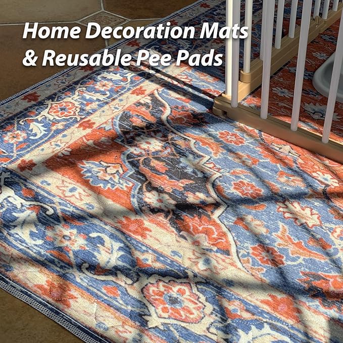 nunubaby Washable Pee Pads for Dogs, Stylish, Non-Slip and Leak-Proof Pee Pads. Reusable Potty Pads for Dogs for Crates and Floors.(Red/Floral, 24" x48" )